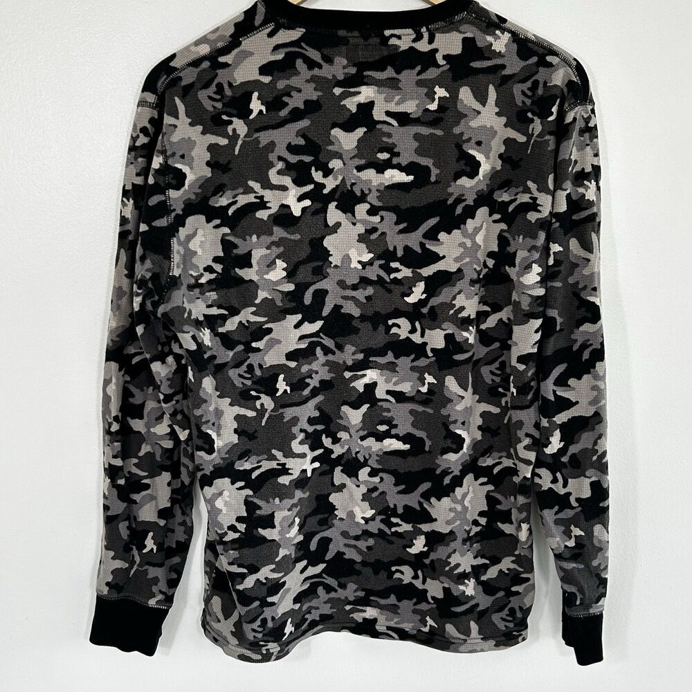 Men's Polo Ralph Lauren Waffle Weave Thermal Shirt Size Medium Camo Black Grey - Picture 7 of 9